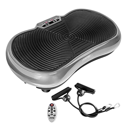 FITFIU Fitness PV-100 - Plataforma Vibratoria Oscilante, con movimiento en 2 planos, 400 W, 99 velocidades, 9 programas predeterminados, 2 cuerdas elásticas, mando, peso máx 150 kg, color Gris