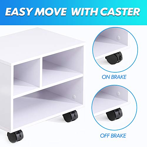 FITUEYES Soporte para Impresora Madera Blanco 3 Compartimientos con Ruedas Carrito Organizador para Oficina Casa 40x30x35cm PS304005WW