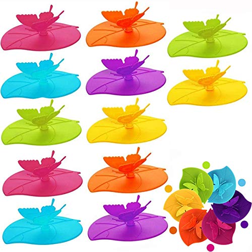 Fiyuer Tapa Taza Silicona 12 Pcs Tapas de la Taza de la Bebida del silicón Mariposas Tapa de Copa para Tazas de Café y té