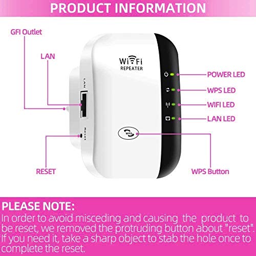 FKH Repetidor WiFi, 300Mbps Extensor WiFi, Amplificador WiFi 2.4GHz con Repertidor/Ap Modo y la función WPS, Amplificador Señal de Red WiFi con Puerto Ethernet e Interfaz de Alimentación