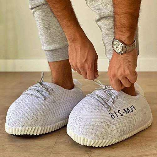Flamingueo Zapatillas de Casa - Zapatillas Casa Mujer, Zapatillas Casa Hombre, Zapatillas Invierno Mujer y Hombre, Zapatillas Casa Divertidas, Zapatillas Casa Originales (Blancas)