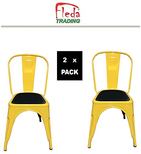 Fleda TRADING Sillas de Metal de Estilo Industrial Paquete DE 2 Piezas con cojín Tolix Design Amarillo