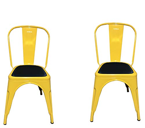 Fleda TRADING Sillas de Metal de Estilo Industrial Paquete DE 2 Piezas con cojín Tolix Design Amarillo
