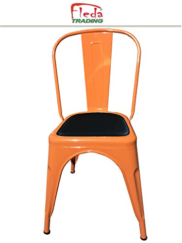 Fleda TRADING Sillas de Metal de Estilo Industrial Paquete DE 2 Piezas con cojín Tolix Design Naranja