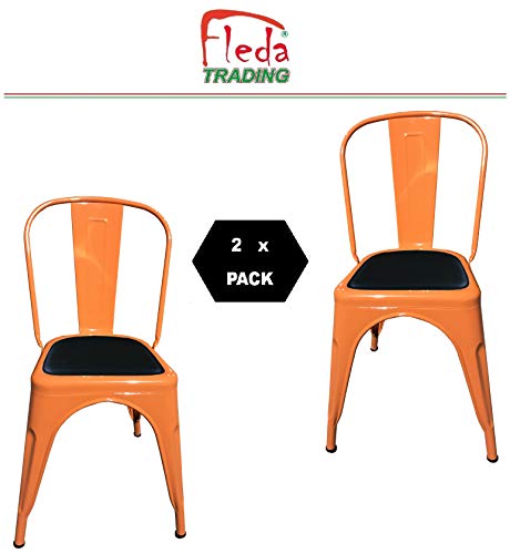 Fleda TRADING Sillas de Metal de Estilo Industrial Paquete DE 2 Piezas con cojín Tolix Design Naranja