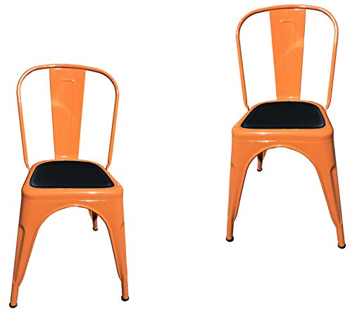 Fleda TRADING Sillas de Metal de Estilo Industrial Paquete DE 2 Piezas con cojín Tolix Design Naranja