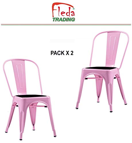 Fleda TRADING Sillas de Metal de Estilo Industrial Paquete DE 2 Piezas con cojín Tolix Design Rosa