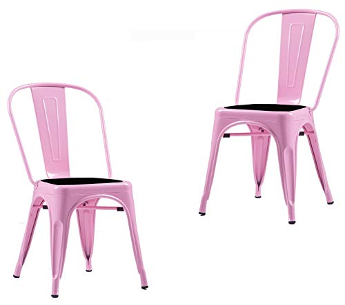 Fleda TRADING Sillas de Metal de Estilo Industrial Paquete DE 2 Piezas con cojín Tolix Design Rosa