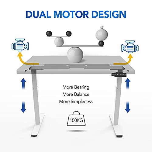 FLEXISPOT E2W Escritorio de Pie Ajustable en Altura Eléctrica Standing Desk Mesa Ordenador Gaming Elevable de Acero Sólido con Teclado de Memoria Automática Inteligente con 2 Motor(Blanco,2 Etapas)