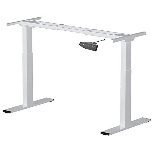 FLEXISPOT E2W Escritorio de Pie Ajustable en Altura Eléctrica Standing Desk Mesa Ordenador Gaming Elevable de Acero Sólido con Teclado de Memoria Automática Inteligente con 2 Motor(Blanco,2 Etapas)