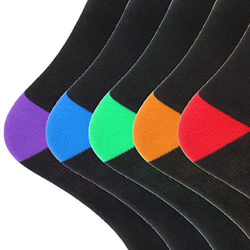 Floso - Calcetines casuales con puntera y talon en contraste hombre caballero (Pack de 5) (41-46 EU) (Negro)