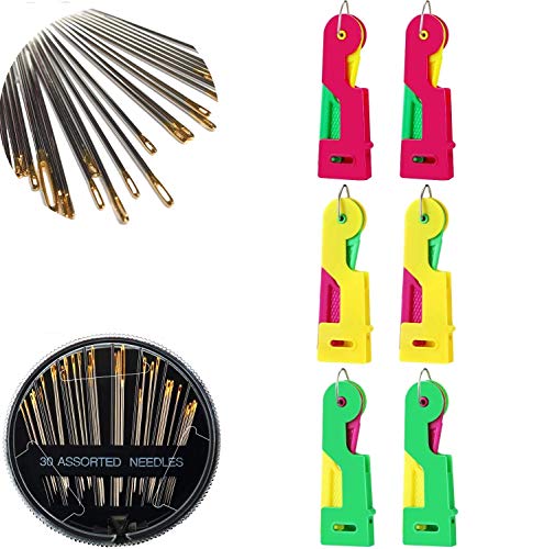 FLZONE Dispositivo de Hilo de Aguja,6 Piezas Enhebrador de Aguja Automático con 30 PCS Agujas de Coser para Proyectos de Manualidades de Costura