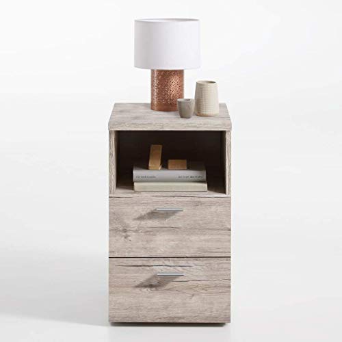 FMD Moebel 652 – 001 Colima 1 Mesa de Noche con Compartimento/2 cajones Madera marrón 35,0 x 40,0 x 61,5 cm