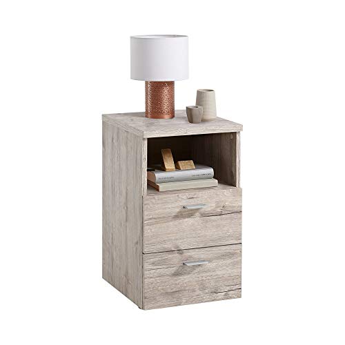 FMD Moebel 652 – 001 Colima 1 Mesa de Noche con Compartimento/2 cajones Madera marrón 35,0 x 40,0 x 61,5 cm