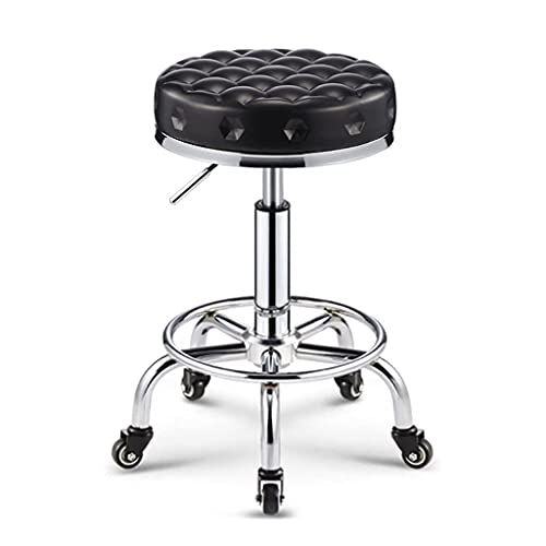 FMHCTN Taburete Giratorio de Altura Ajustable con Ruedas y reposapiés, Taburete Giratorio Redondo hidráulico de Cuero de PU para SPA médico, salón de Dibujo, Tatuaje, Oficina, Masaje, Taburete, Negro