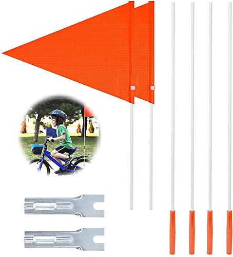 Fmlkic Banderín de Bicicleta, 2 Piezas Bandera de Seguridad para Bicicletas, Varilla De Fibra De Vidrio con Banderín Rojo, Seguridad Bandera para Ciclismo al Aire Libre para Niños