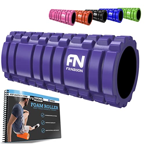 Foam Roller - Rodillo de espuma para masaje muscular (Libro de ejercicios incluido) diseño de rejilla para accionar la terapia de puntos para el dolor de espalda y los músculos de las piernas - 33 x 14 cm