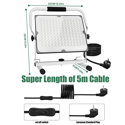 Foco de Trabajo LED 100W,10000LM Focos LED Portátil con 5M Cable, Impermeable Trabajo LED Proyector para Uso en Interiores y Exteriores,6000K Luz Blanca, para Obra/Taller/Garaje/Camping