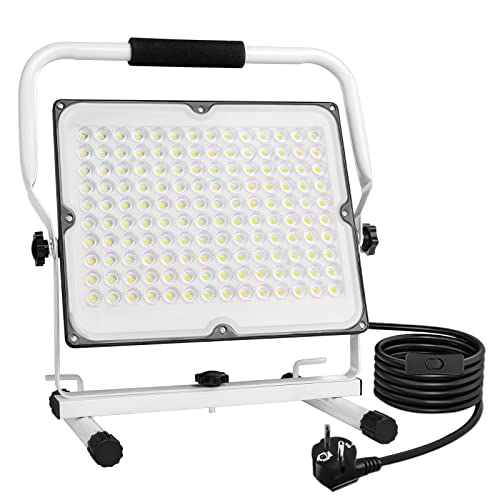 Foco de Trabajo LED 100W,10000LM Focos LED Portátil con 5M Cable, Impermeable Trabajo LED Proyector para Uso en Interiores y Exteriores,6000K Luz Blanca, para Obra/Taller/Garaje/Camping