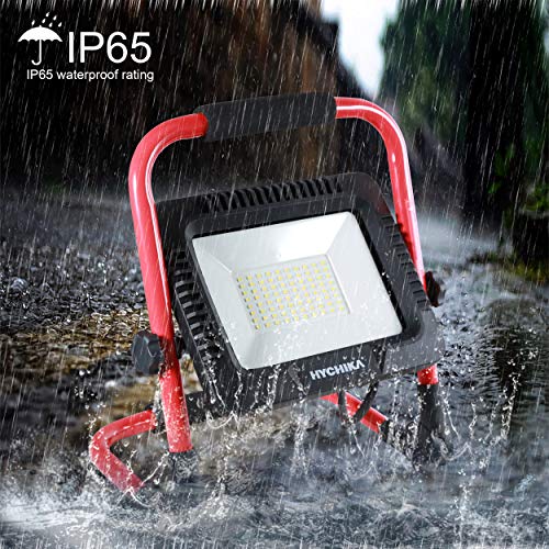 Foco de Trabajo LED 50W, HYCHIKA Luz de Trabajo con 6500K Blanco Brillante, 5500 LM, Ajustar Brillo, IP65 Impermeable para Usar en Exterior, Cable de 3M, para Obras, Jardines, Foco LED Portátil