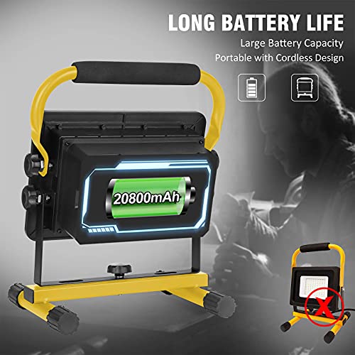 Foco de Trabajo LED 60W，Eletorot Trabajo LED Recargable 20800mAh, Foco Led Recargable Portátil Recargable USB Plegable para Jardín, Taller, Garaje, Camping, Obra-Amarillo