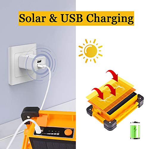 Foco de Trabajo LED Exterior Portátil Solar 80W con Panel Solar, Luz de Trabajo USB Recargable 11000mAh Incorporadas Batería, 4 Modos de Iluminación Impermeable para Camping, Garaje, SOS Emergencia