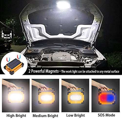 Foco de Trabajo LED Exterior Portátil Solar 80W con Panel Solar, Luz de Trabajo USB Recargable 11000mAh Incorporadas Batería, 4 Modos de Iluminación Impermeable para Camping, Garaje, SOS Emergencia