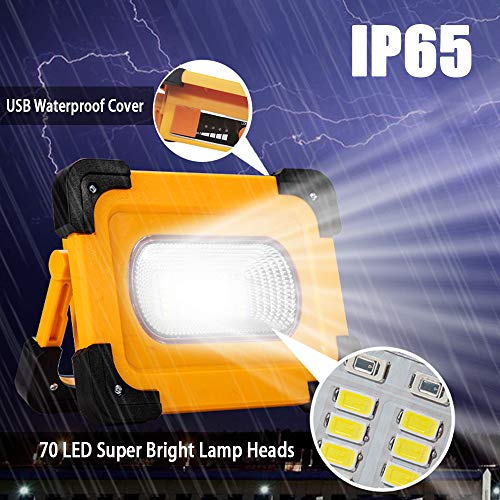 Foco de Trabajo LED Exterior Portátil Solar 80W con Panel Solar, Luz de Trabajo USB Recargable 11000mAh Incorporadas Batería, 4 Modos de Iluminación Impermeable para Camping, Garaje, SOS Emergencia