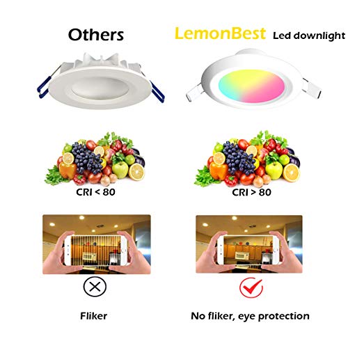 Focos empotrables LED RGBW, Redondo regulable Lámparas de techo cambiantes de color led con controlador de LED incorporado y control remoto para sala de estar, dormitorio (6Pack, RGB+Warm White, 5W)
