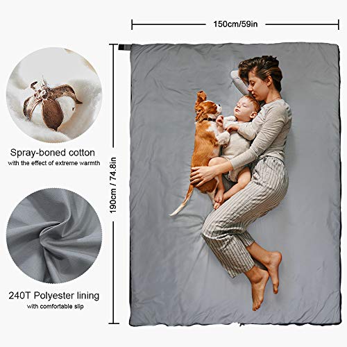 Forceatt Saco de Dormir Portátil Individual,Adecuado para 2-3 Estaciones y con un Peso de Solo 0.8 kg, Equipo de Campamento Ideal para Adultos y Niños, Viajes, Senderismo y Actividades al Aire Libre