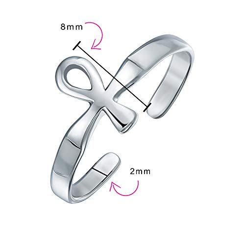 Forma De Cruz Ankh Egipcio Anillo Del Dedo Del Pie Para Mujer Para Adolescente Pulido Plata Esterlina 925 Ajustable