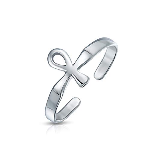 Forma De Cruz Ankh Egipcio Anillo Del Dedo Del Pie Para Mujer Para Adolescente Pulido Plata Esterlina 925 Ajustable