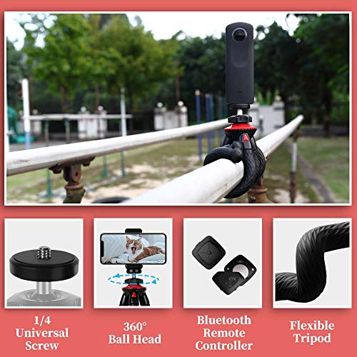 Fotopro Móvil Trípode, Flexible Tripode con Rótula de Bola, Mini Trípode con Control Remoto, Portátil Trípode con Tornillo 1/4'' para iPhone, Samsung Galaxy, Huawei, Gopro