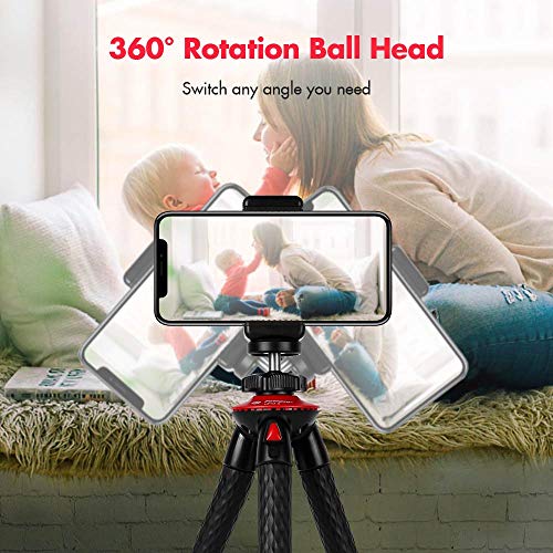 Fotopro Móvil Trípode, Flexible Tripode con Rótula de Bola, Mini Trípode con Control Remoto, Portátil Trípode con Tornillo 1/4'' para iPhone, Samsung Galaxy, Huawei, Gopro