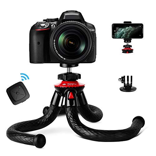 Fotopro Móvil Trípode, Flexible Tripode con Rótula de Bola, Mini Trípode con Control Remoto, Portátil Trípode con Tornillo 1/4'' para iPhone, Samsung Galaxy, Huawei, Gopro