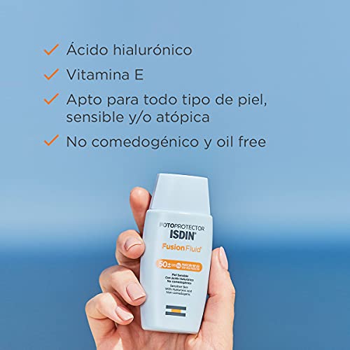 Fotoprotector ISDIN Fusion Fluid SPF 50+ - Protector solar facial, Matificante, Oil-free, No comedogenico, Apto para piel atópica, 50 ml