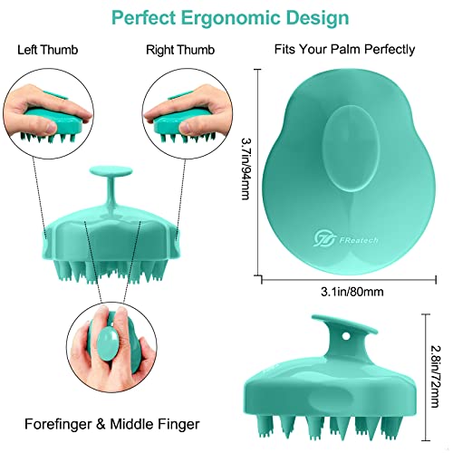 FReatech Actualizado Cepillo de Champú para Masaje de Cabeza con 2 Tipos Cerdas de Silicona, Cuida Cuero Cabelludo Censible y Delicado, Exfolia Suavemente y Estimula Crecimiento del Cabello, Verde