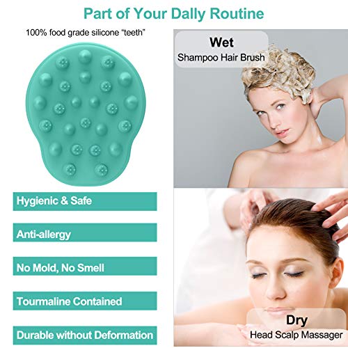 FReatech Actualizado Cepillo de Champú para Masaje de Cabeza con 2 Tipos Cerdas de Silicona, Cuida Cuero Cabelludo Censible y Delicado, Exfolia Suavemente y Estimula Crecimiento del Cabello, Verde