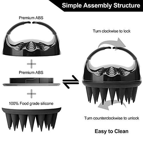 FREATECH Cepillo Champu Masajeador Cuero Cabelludo con Cerdas Silicona Largas & Suaves para Cuidado Cabello y Masaje Cabeza, Cepillo Lavar Pelo para Eliminar Caspa y Crecimiento Cabello, Negro