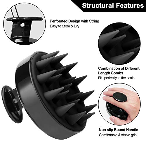 FReatech Cepillo Pelo de Silicona para Champú y Masaje Cabeza, [Mojado & Seco] Masajeador Cuero Cabelludo, Limpieza Profunda y Cuidado, Exfoliación Suave y Estimula Crecimiento del Cabello, Negro