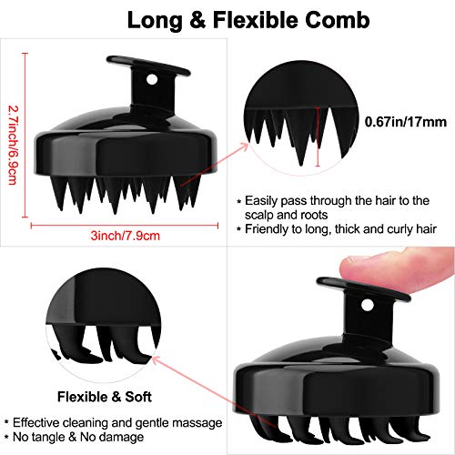 FReatech Cepillo Pelo de Silicona para Champú y Masaje Cabeza, [Mojado & Seco] Masajeador Cuero Cabelludo, Limpieza Profunda y Cuidado, Exfoliación Suave y Estimula Crecimiento del Cabello, Negro