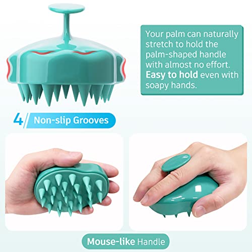 FReatech Masajeador Cuero Cabelludo [Mojado & Seco], Cepillo Pelo de Silicona para Champú y Masaje Cabeza, Limpieza Profunda y Cuidado, Exfoliación Suave y Estimula Crecimiento del Cabello, Verde