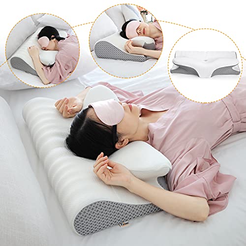 Fuloon Almohada Cervical, Almohada Cervical Viscoelastica 60x40 X 12cm,Almohadas Cervicales para Dormir Antiácaros y Antibacterias,Almohada Ortopédica para Problemas Cervicales