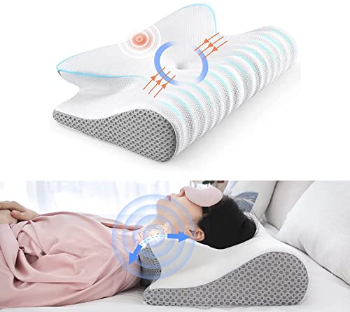 Fuloon Almohada Cervical, Almohada Cervical Viscoelastica 60x40 X 12cm,Almohadas Cervicales para Dormir Antiácaros y Antibacterias,Almohada Ortopédica para Problemas Cervicales