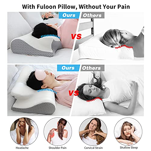 Fuloon Almohada Cervical, Almohada Cervical Viscoelastica 60x40 X 12cm,Almohadas Cervicales para Dormir Antiácaros y Antibacterias,Almohada Ortopédica para Problemas Cervicales