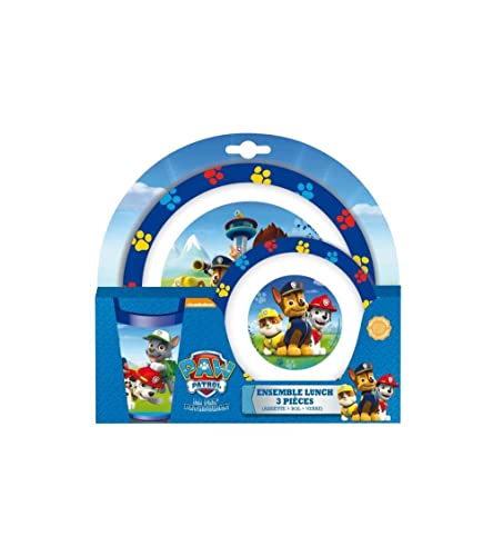 Fun House 005398 - Juego de utensilios de comida, para niños (La Patrulla Canina, 3 piezas, polipropileno, 26,5 x 7 x 25 cm, azul)