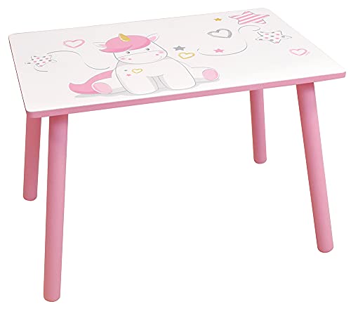 Fun House Unicornio Mesa Rectangular de 41,5 x 61 x 42 cm + 2 sillas de 49,5 x 31 x 31,5 cm para niños, MDF, Blanco Rosa, niño