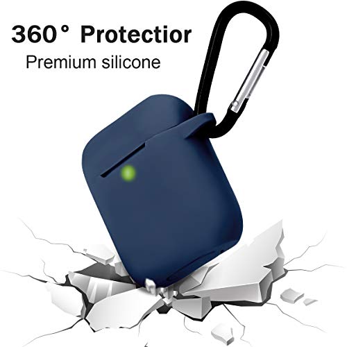 Funda AirPods Silicona Compatible con AirPods 2 & 1, KOKOKA Fundas Protectora de Silicona para AirPods [LED Frontal Visible][Funciona con Carga inalámbrica] con Correa Anti Pérdida-Azul Medianoche