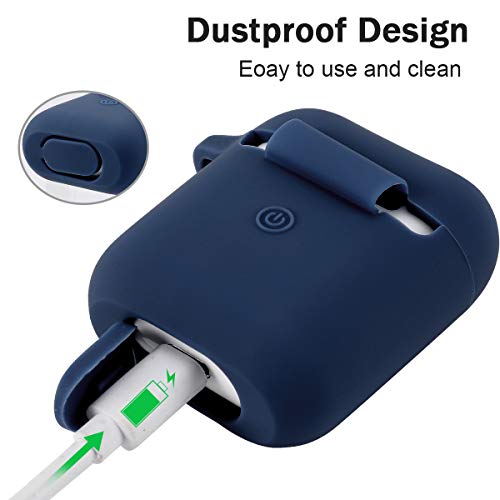 Funda AirPods Silicona Compatible con AirPods 2 & 1, KOKOKA Fundas Protectora de Silicona para AirPods [LED Frontal Visible][Funciona con Carga inalámbrica] con Correa Anti Pérdida-Azul Medianoche