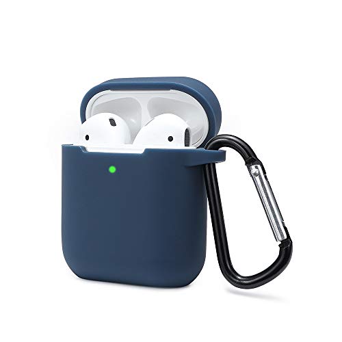 Funda AirPods Silicona Compatible con AirPods 2 & 1, KOKOKA Fundas Protectora de Silicona para AirPods [LED Frontal Visible][Funciona con Carga inalámbrica] con Correa Anti Pérdida-Azul Medianoche